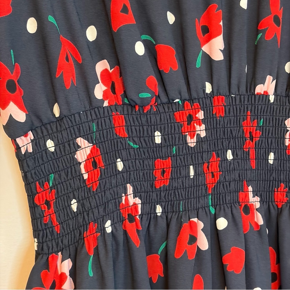 Kate Spade Dark Blue Dress with Red and White Floral Pattern - Picture 6 of 11